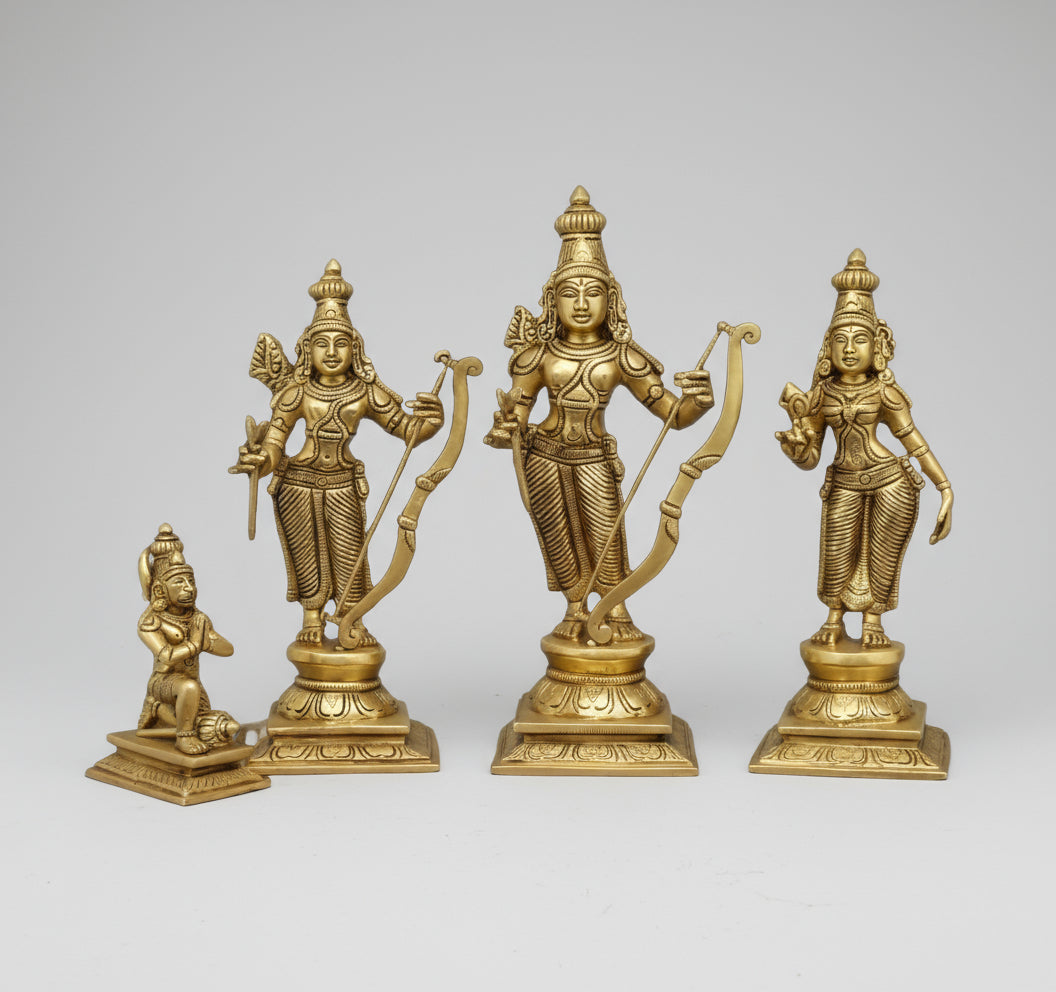 Brass ram Darbar Statue 12"" Lord Hanuman, Ramji, Sita, Lakshman for Temple, Weight : 8 kg, Golden